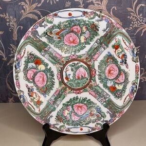 Vintage Rose Canton Decorative Plate 10" With Chinese Proverb Fertility/Wealth D